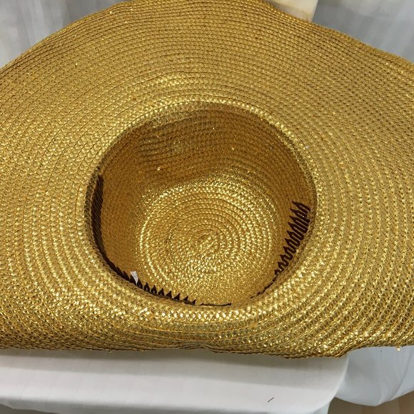 Gold Whitall & Shon Straw Hat w Silver Embellish